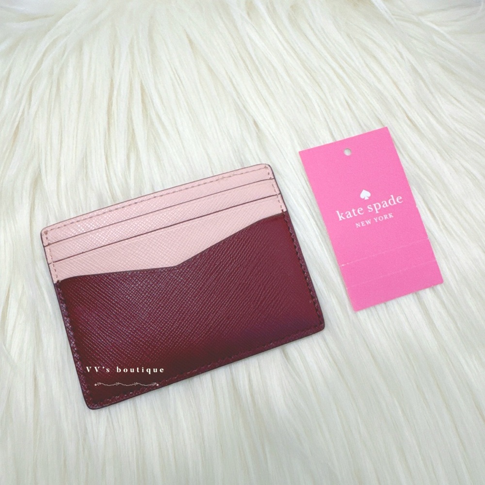 NWT Kate Spade Staci Small Slim Card Holder Rose Smoke Pink Burgundy WLR00125 - Picture 2 of 3